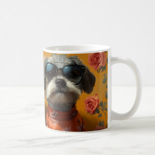 Taza De Café Terrier Tibetano con Rosas del Corazón Día de San 