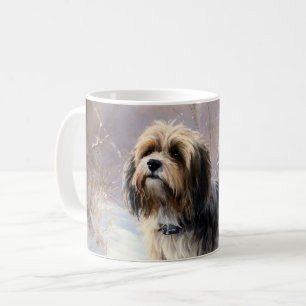 Taza De Café Terrier Tibetano Deja que nieve Navidad