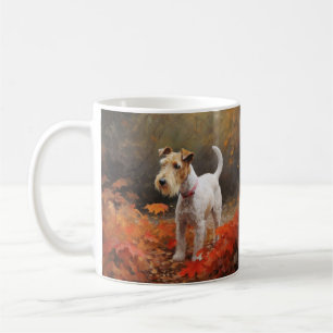 Taza De Café Terrier Wirefox en hojas de otoño Inspira 