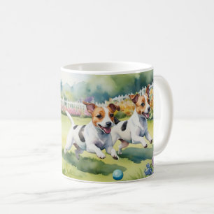 Taza De Café Terriers Jack Russell Perros Juguetones Acuarela