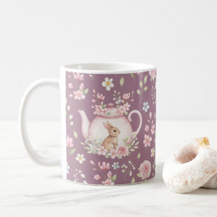 Taza De Café Tetera Conejo Caprichoso Floral Primavera 