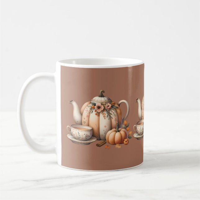 Taza De Café Tetera de calabaza con Ilustracion de las flores o (Izquierda)