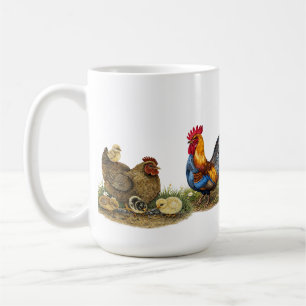 Taza De Café Tetera de gallo y gallina de familia de granja