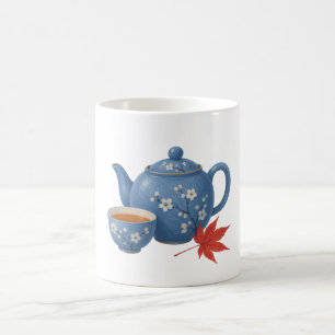 Taza De Café Tetera y hoja de arce de otoño