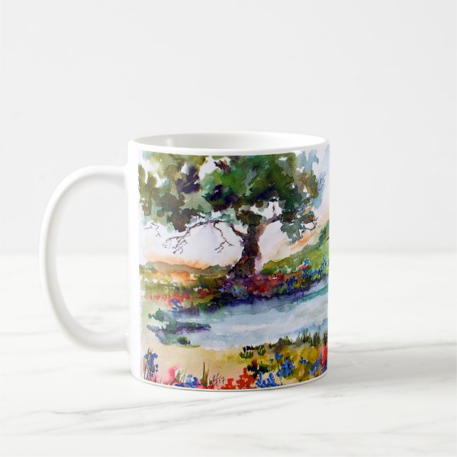 Taza De Café Texas Field Bluebonnets y acuarelas de Longhorn (Izquierda)