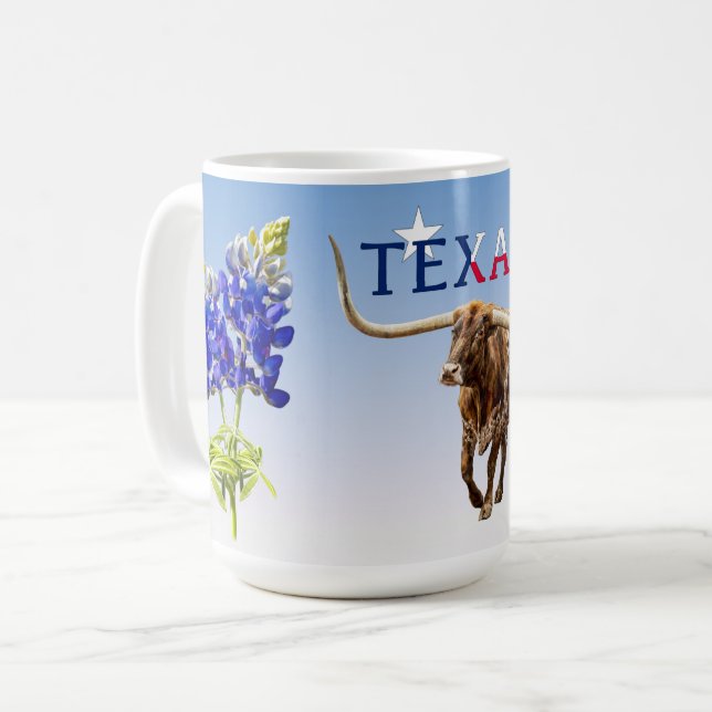Taza De Café Texas icónico sobre azul claro, Mug (Anverso izquierdo)