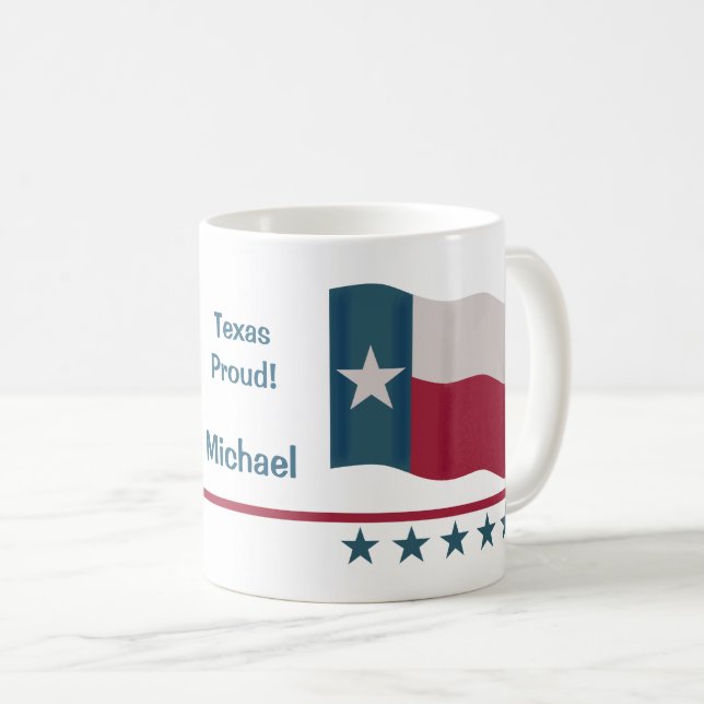 Taza De Café Texas Orgulloso nombre de bandera de estrella soli (Anverso derecho)
