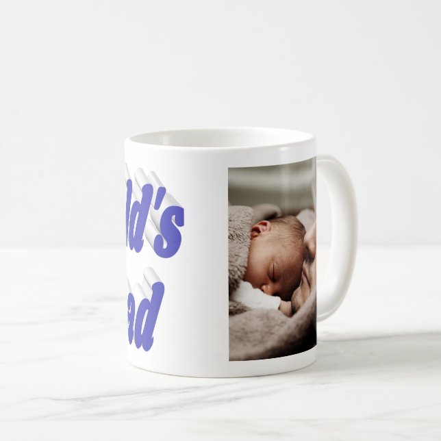 Taza De Café Texto azul de la foto de papá (Anverso derecho)