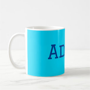 Taza De Café texto azul morado agregar nombre mensaje de vuelta