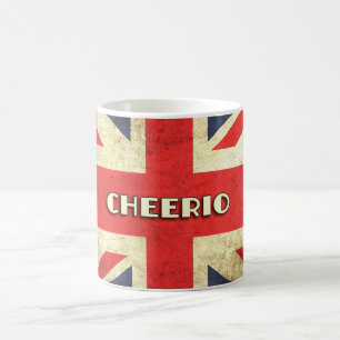 Taza De Café Texto británico en el Grunge el   Cheerio de Unio