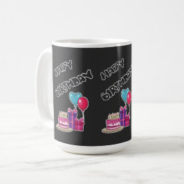 Taza De Café Texto de Burbuja Neon Retro Feliz Cumpleaños