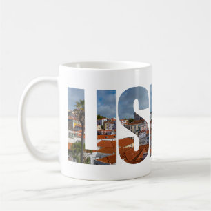 Taza De Café Texto de Lisboa compuesto por la vista panorámica 