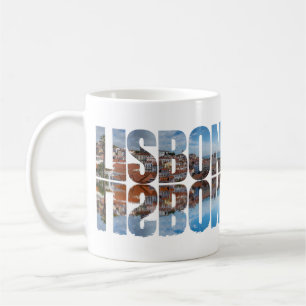 Taza De Café Texto de Lisboa compuesto vista de ciudad antigua