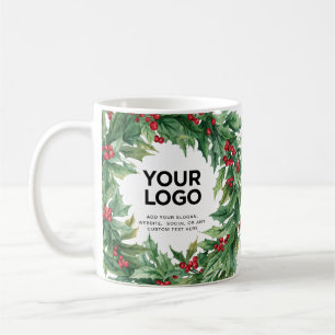 Taza De Café Texto de logotipo de negocio de Navidad de Bayas d