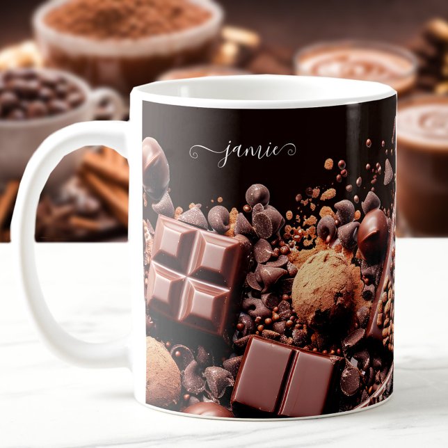 Taza De Café Texto de nombre personalizado de cacao chocolate c (Chocoholic Hot Chocolate Cocoa Custom Name Text Coffee Mug)