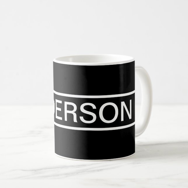 Taza De Café Texto de personalizable | Negra y blanca moderna (Anverso derecho)