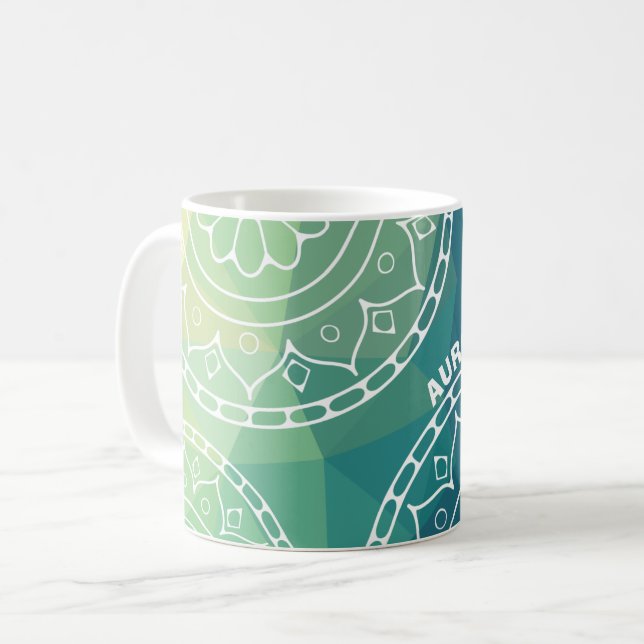 Taza De Café Texto de personalizado amarillo verde Mandala (Anverso izquierdo)