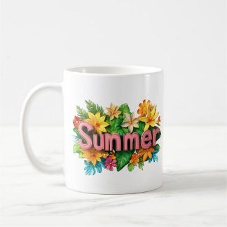 Taza De Café Texto de verano - Ilustracion de flores de verano 