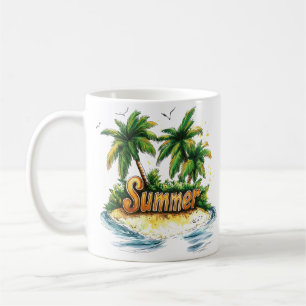 Taza De Café Texto de verano - Isla de verano tropical