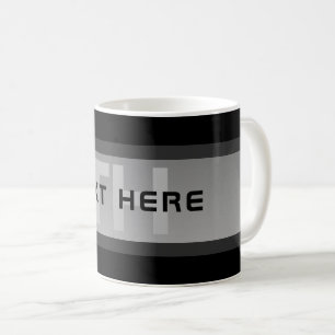 Taza De Café Texto en capas personalizable moderno   Negro y gr