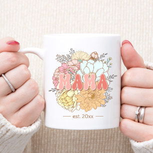 Taza De Café Texto establecido por Mama Retro Floral Pastel par