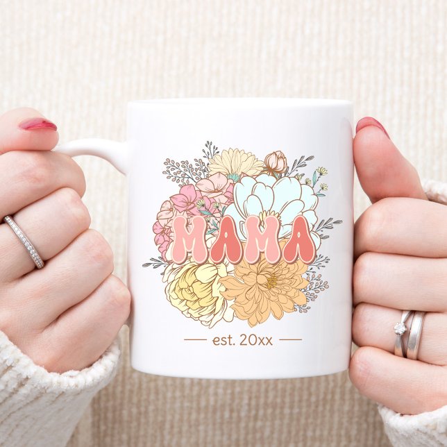 Taza De Café Texto establecido por Mama Retro Floral Pastel par (Subido por el creador)