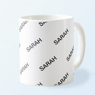 Taza De Café Texto moderno blanco y negro repetible personaliza