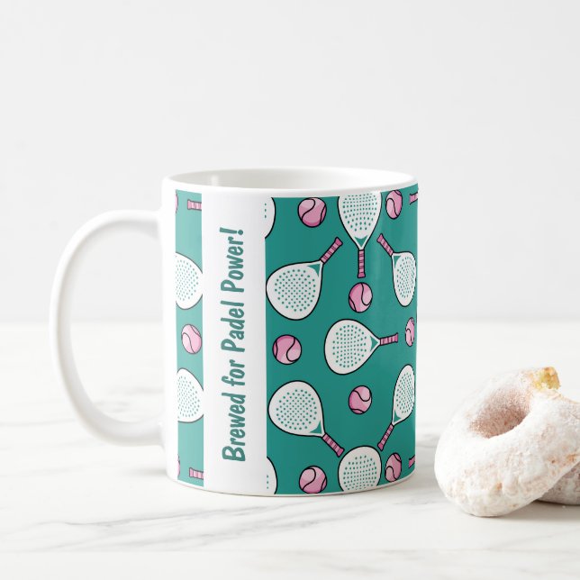 Taza De Café 🎾 texto Personalizado, ¡Brewn for Padel Power! (Con donut)