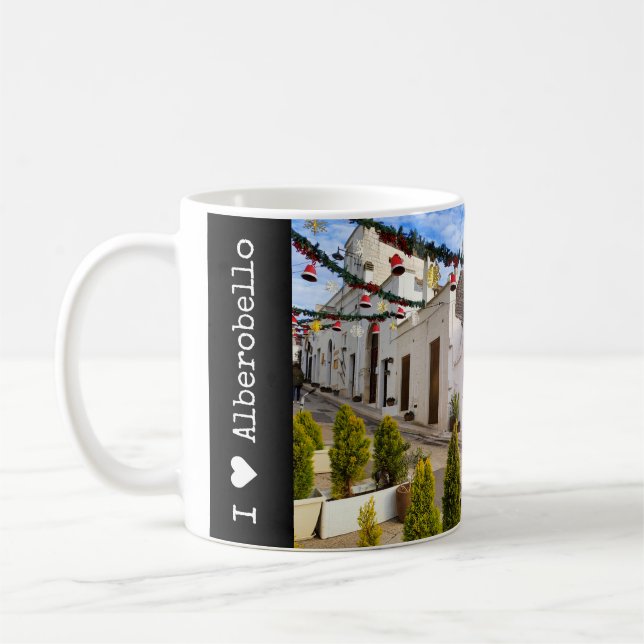 Taza De Café texto personalizado, casas de trulli en Alberobell (Izquierda)