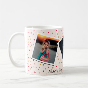 Taza De Café Texto personalizado con collage de 3 fotos rosa