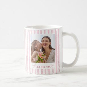 Taza De Café Texto Personalizado Foto Rayas Rosadas Coquette 