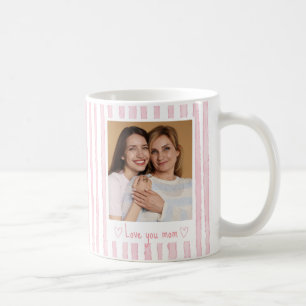 Taza De Café Texto Personalizado Foto Rayas Rosadas Coquette