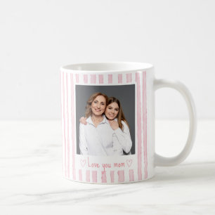 Taza De Café Texto Personalizado Foto Rayas Rosadas Coquette 