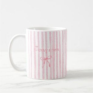 Taza De Café Texto Personalizado Foto Rayas Rosadas Coquette