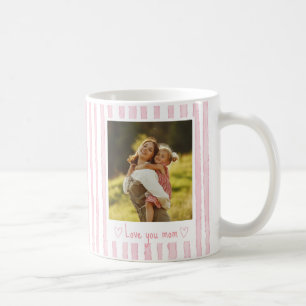 Taza De Café Texto Personalizado Foto Rayas Rosadas Coquette 