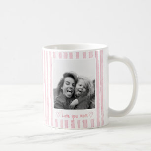 Taza De Café Texto Personalizado Foto Rayas Rosadas Coquette 