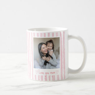 Taza De Café Texto Personalizado Foto Rayas Rosadas Coquette 