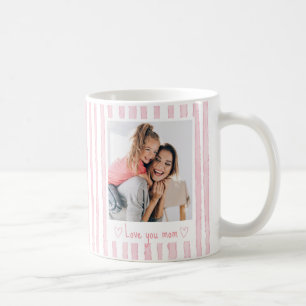 Taza De Café Texto Personalizado Foto Rayas Rosadas Coquette