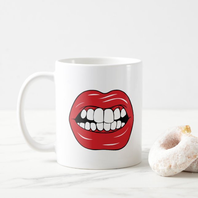 Taza De Café Texto personalizado labios rojos divertidos boca d (Con donut)