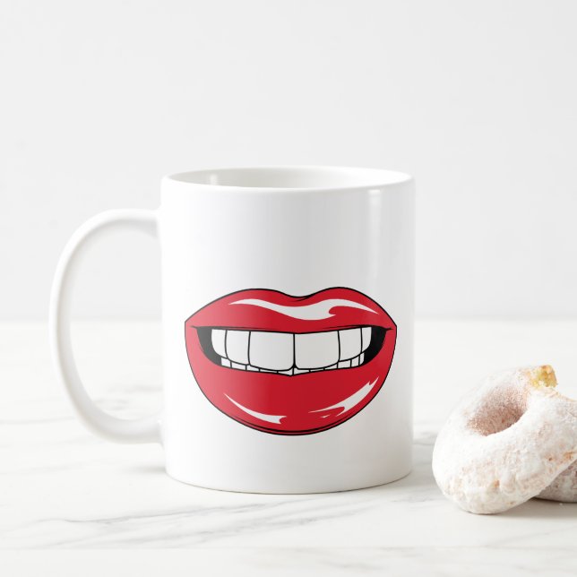 Taza De Café Texto personalizado labios rojos divertidos boca d (Con donut)