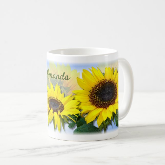 Taza De Café Texto Personalizado personalizado de girasol solea (Anverso derecho)