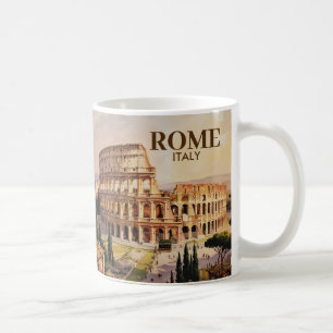 Taza De Café Texto personalizado Roma Italia Coliseo Acuarela R