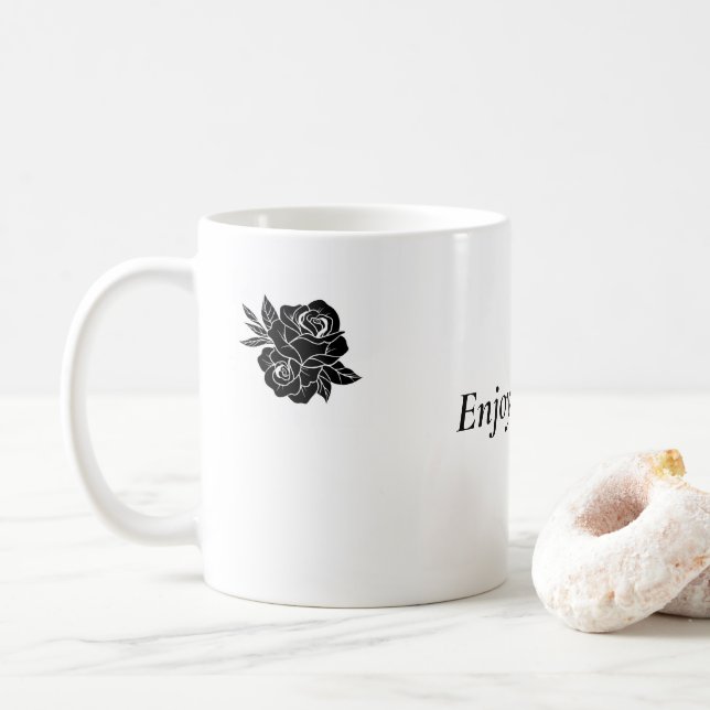 Taza De Café texto simple del personalizado de flores (Con donut)