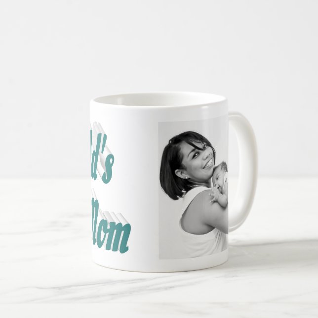 Taza De Café Texto verde de la foto de la mejor mamá (Anverso derecho)