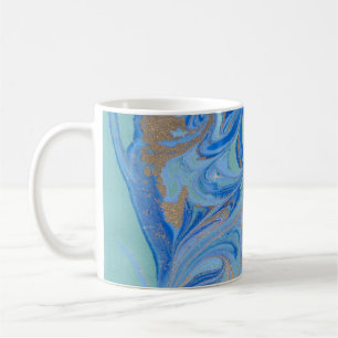 Taza De Café Textura de acuarela líquida de oro azul