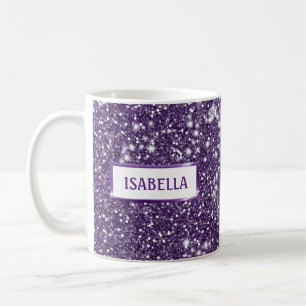 Taza De Café Textura de brillo morado falso con tu nombre
