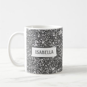 Taza De Café Textura de brillo plateado falso y nombre personal