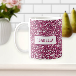 Taza De Café Textura de brillo rosa falso con nombre personaliz