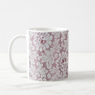Taza De Café Textura de encaje fino y elegante blanco con bea s