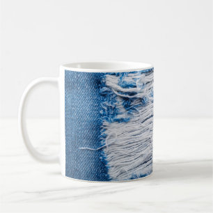 Taza De Café Textura de jeans de denim azul rotos con espacio p